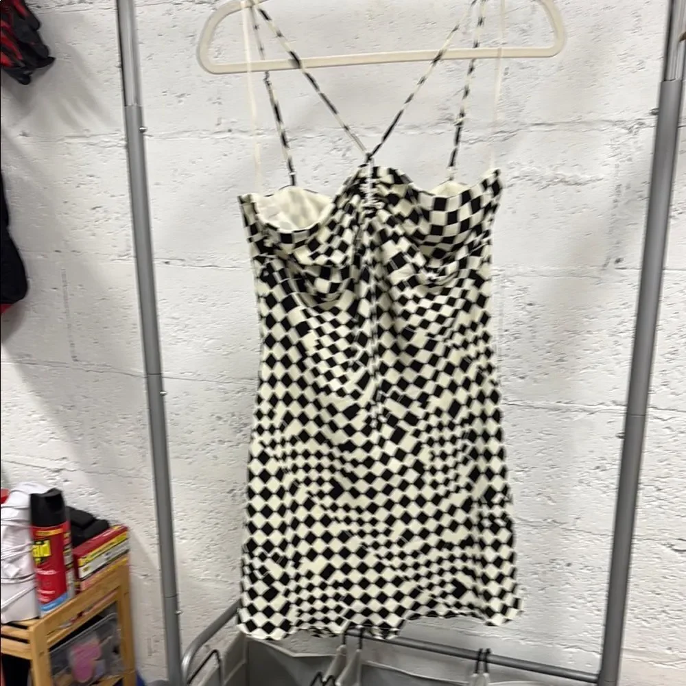 Cotton Candy LA Black and White Checkered Mini Dress - Spaghetti Strap Large